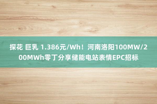 探花 巨乳 1.386元/Wh！河南洛阳100MW/200MWh零丁分享储能电站表情EPC招标